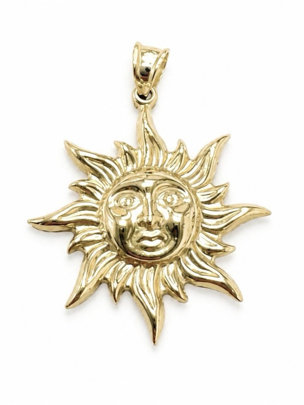 10K Yellow Gold Puffy Sunburst Charm Pendant – Double-Sided Sunshine Design 1.25